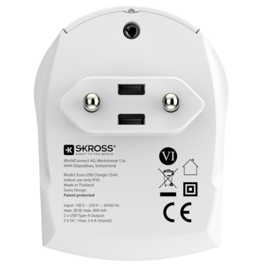 SKROSS WORLD USB CHARGER AC65PD WITH USB-C CABLE - Reisestecker