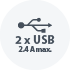 2 x USB 2.4 A max.